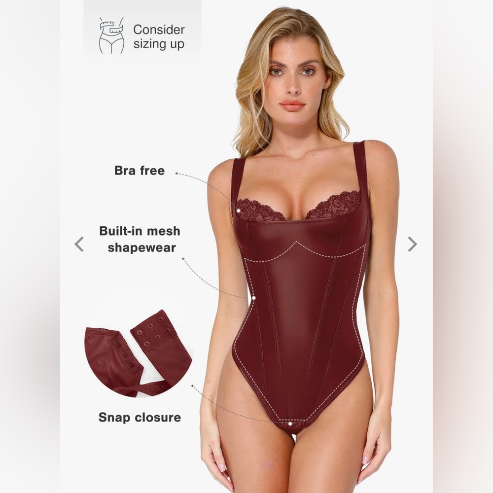 Shapewear Faux Leather Lace Balconette Sculpting Bodysuit - Medium - Picture 6 of 10